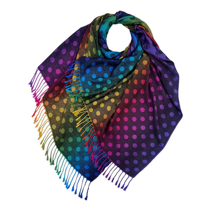 Black Reversible Rainbow Polka Dot Pashmina