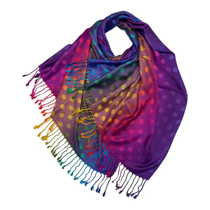 Purple Reversible Rainbow Polka Dot Pashmina