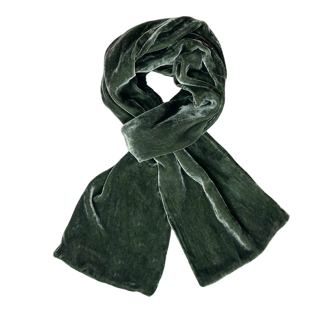 Dark Sage Plain Velvet Scarf