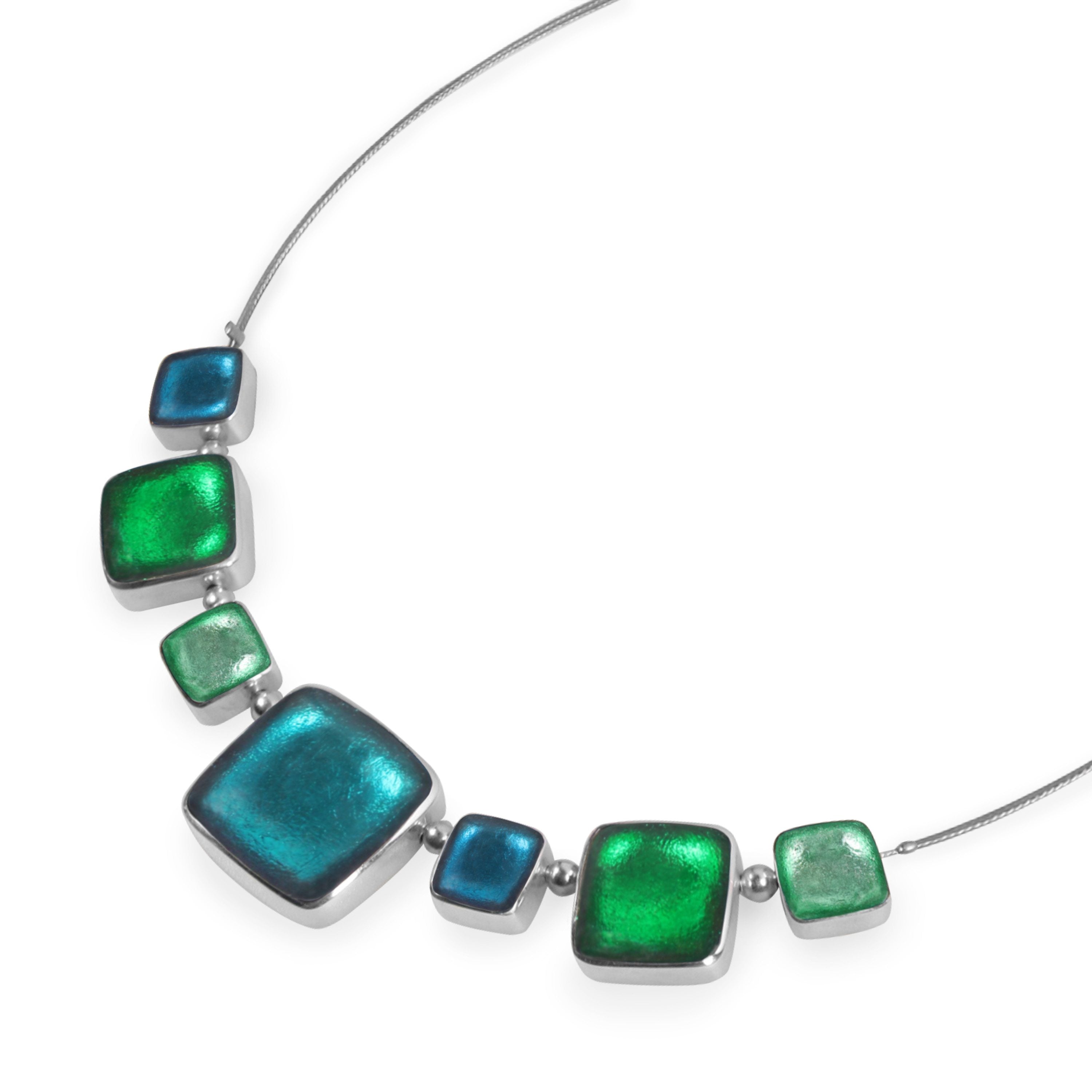 Verdigris Aluminium Squares Shiny Classic Necklace