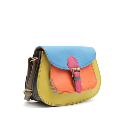 Lime, Orange And Blue Mix Large Leather Crossbody Bag