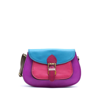 Purple, Pink And Blue Mix Large Leather Crossbody Bag