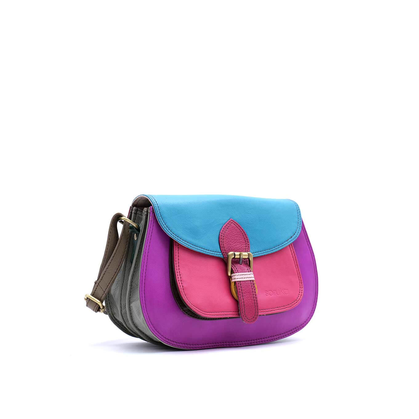 Purple, Pink And Blue Mix Large Leather Crossbody Bag