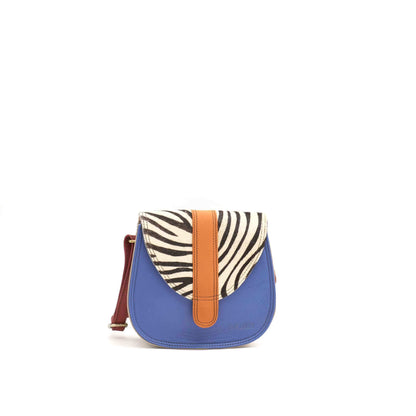 Blue, Tan And Zebra Print Mini Leather Crossbody Bag