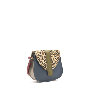 Navy, Olive and Animal Print Mini Leather Crossbody Bag