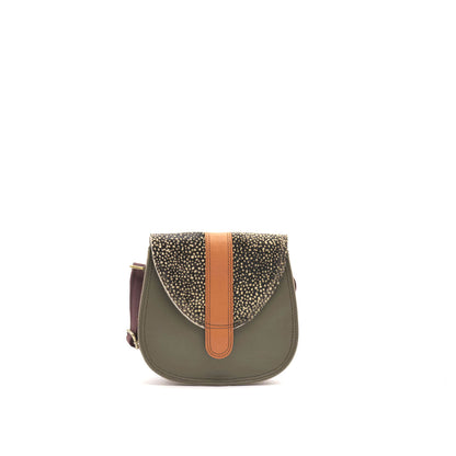 Olive, Tan And Speckled Animal Print Mini Leather Crossbody Bag