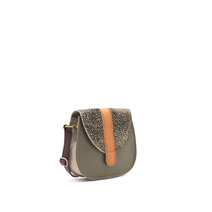 Olive, Tan And Speckled Animal Print Mini Leather Crossbody Bag