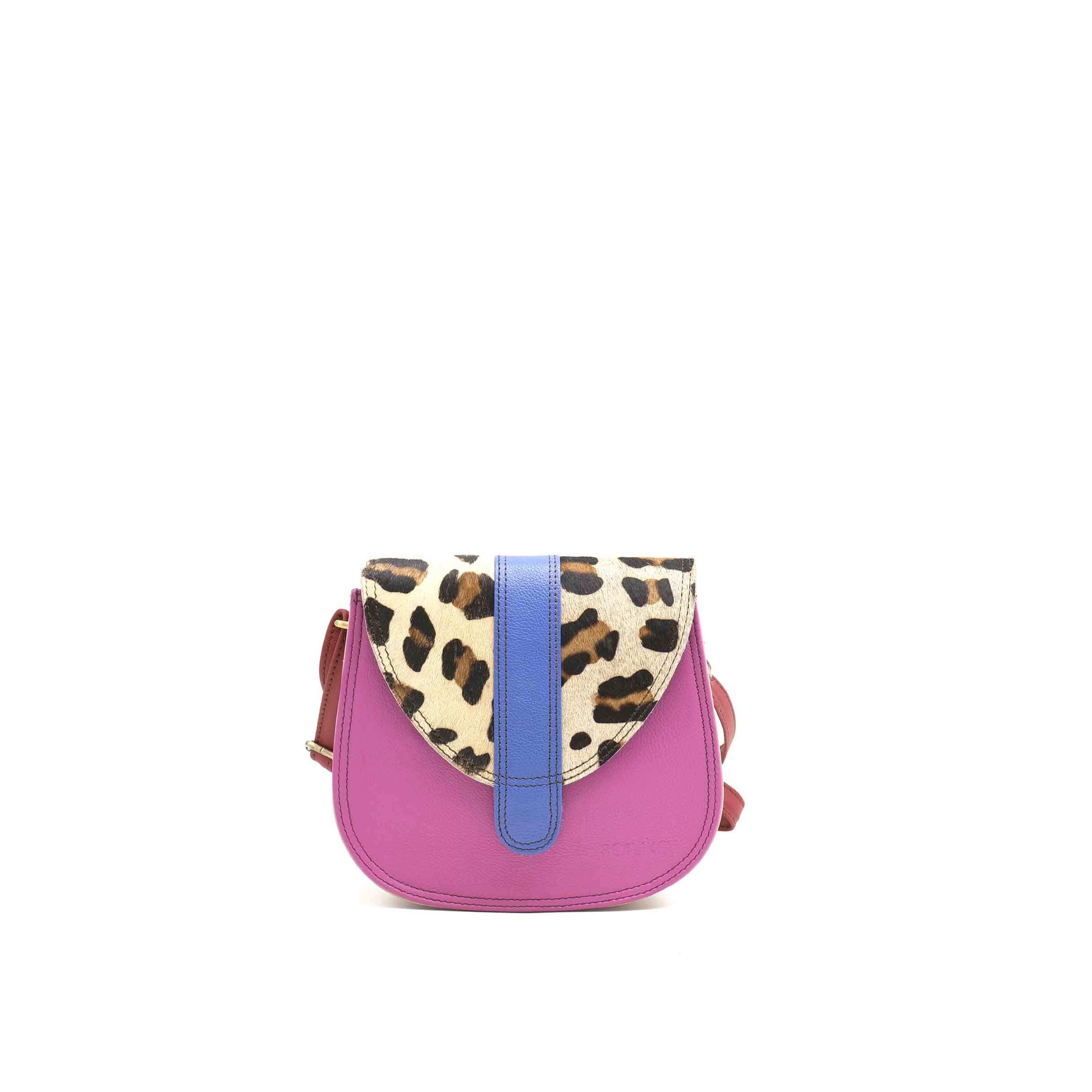 Pink, Blue And Animal Print Mini Leather Crossbody Bag