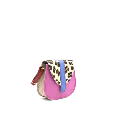 Pink, Blue And Animal Print Mini Leather Crossbody Bag