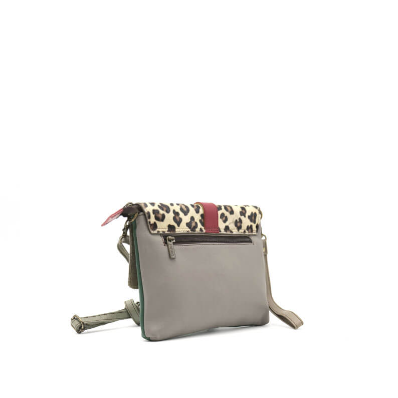 Green And Animal Print Leather Crossbody Clutch Bag