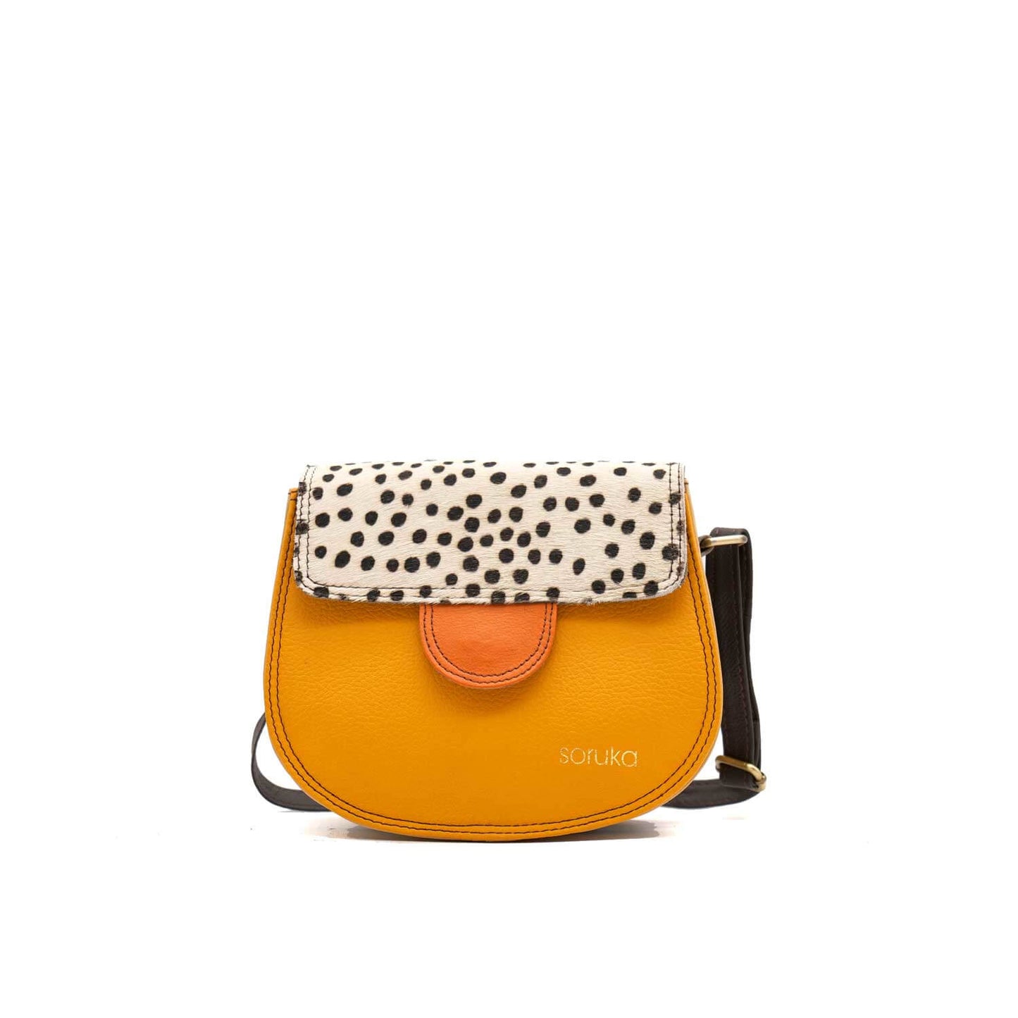 Mustard And Animal Print Medium Leather Crossbody Bag