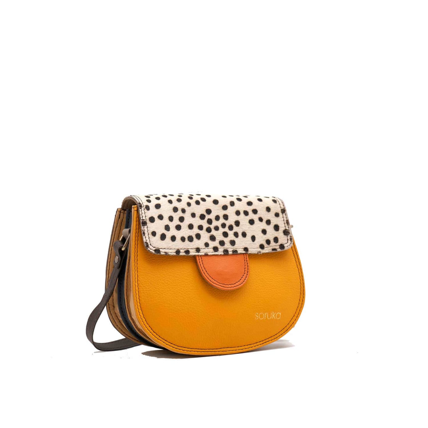 Mustard And Animal Print Medium Leather Crossbody Bag