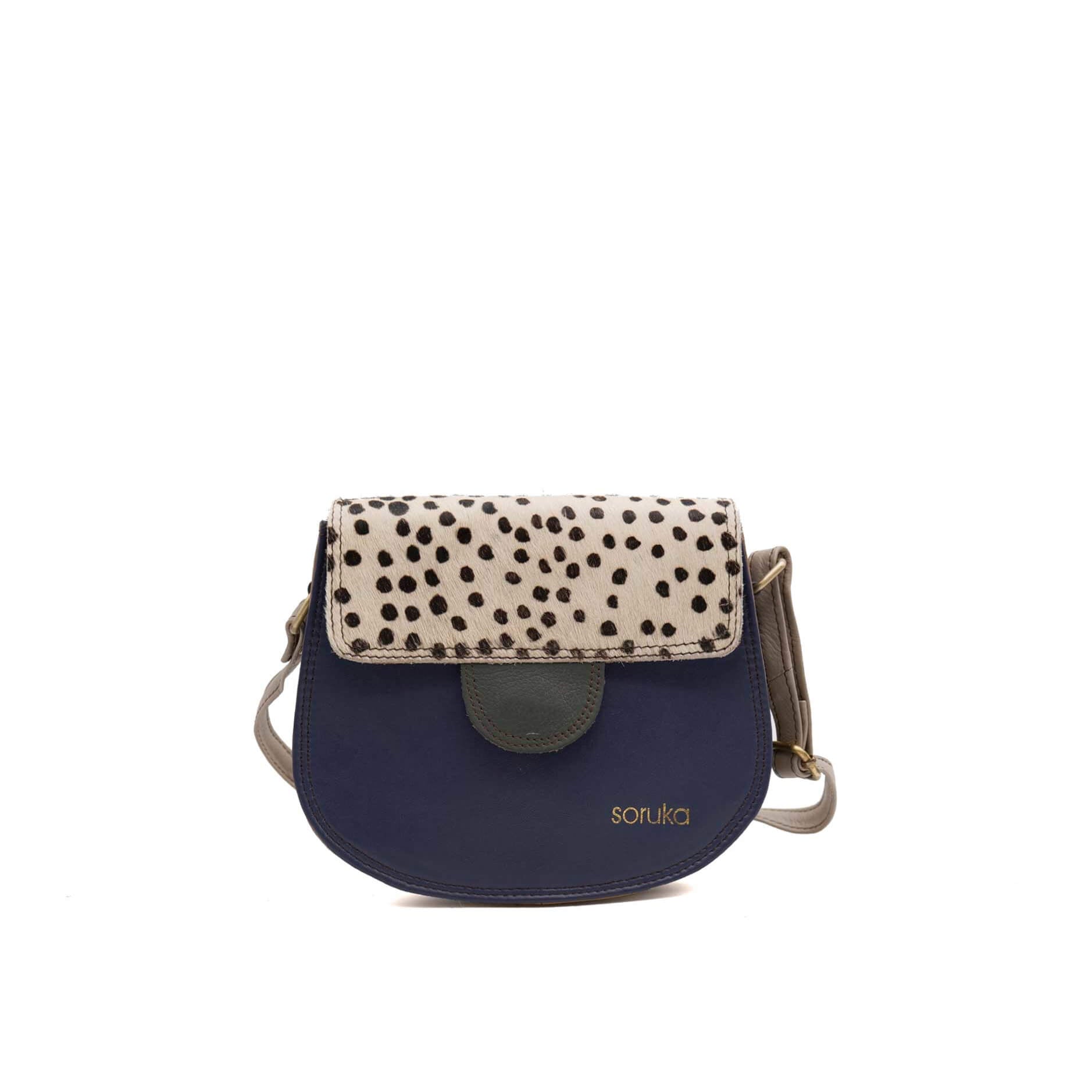 Navy And Animal Print Medium Leather Crossbody Bag