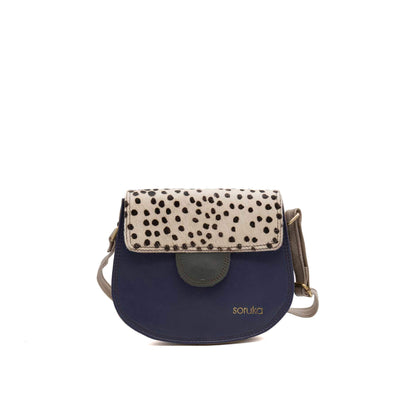 Navy And Animal Print Medium Leather Crossbody Bag