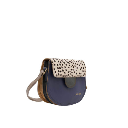 Navy And Animal Print Medium Leather Crossbody Bag