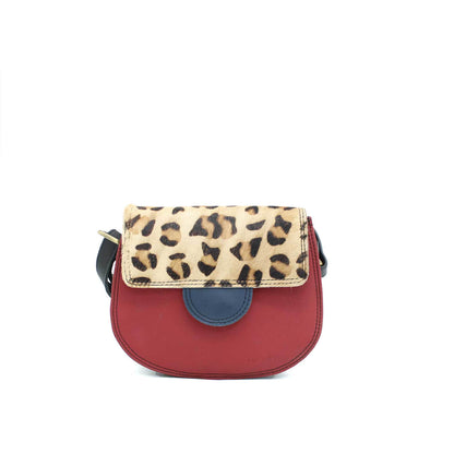 Red And Animal Print Medium Leather Crossbody Bag