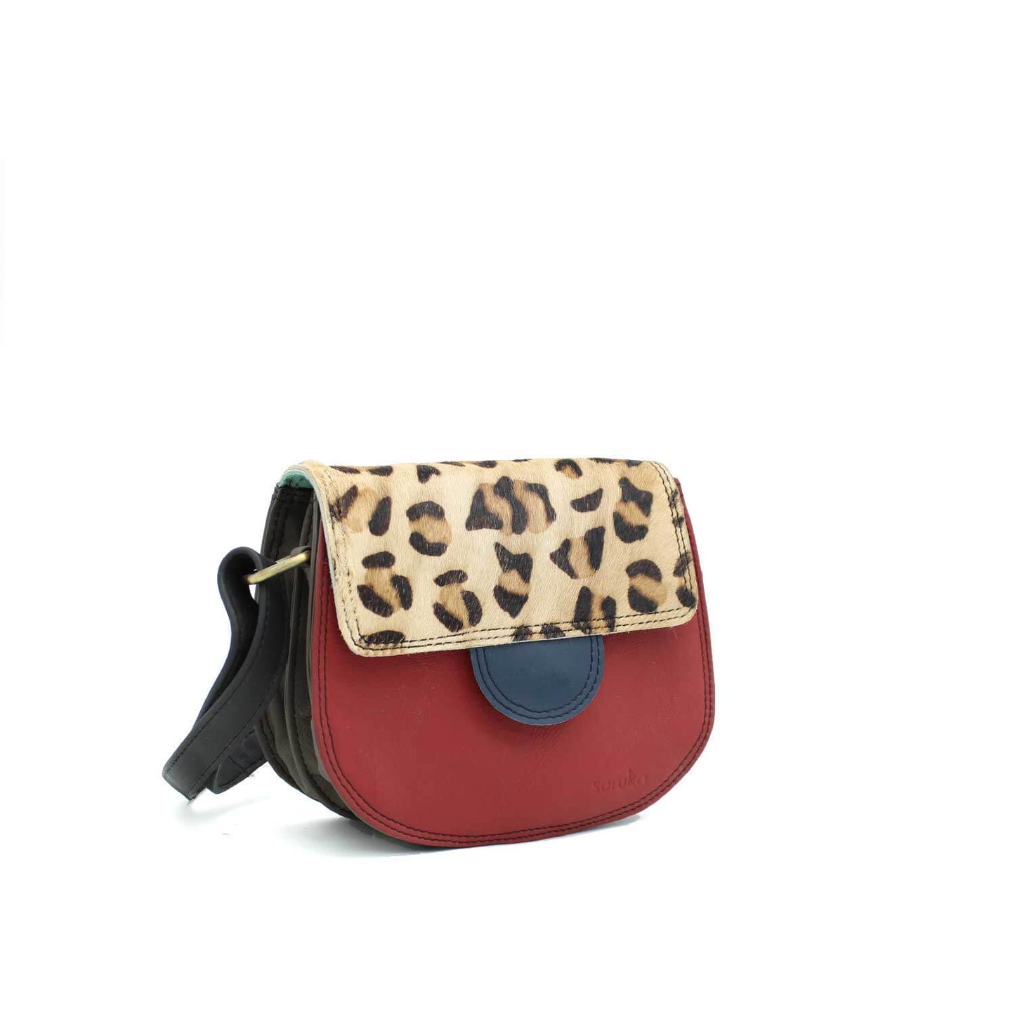 Red And Animal Print Medium Leather Crossbody Bag