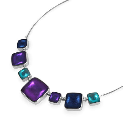 Peacock Aluminium Squares Shiny Classic Necklace