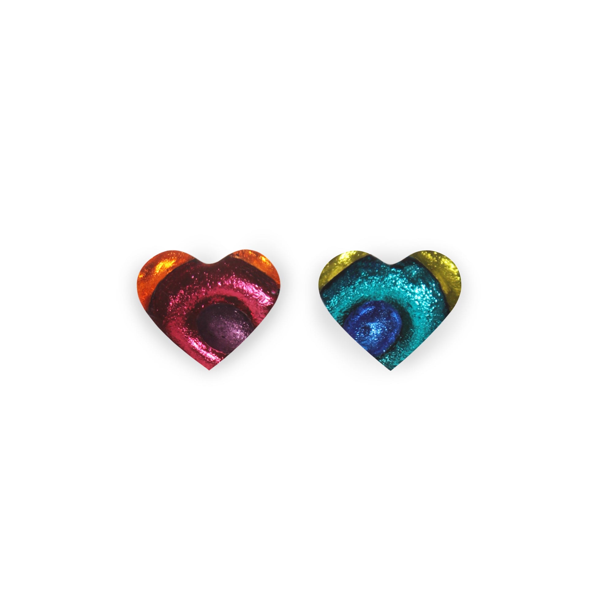 Rainbow Heart Swirl Shiny Asymmetrical Stud Earrings