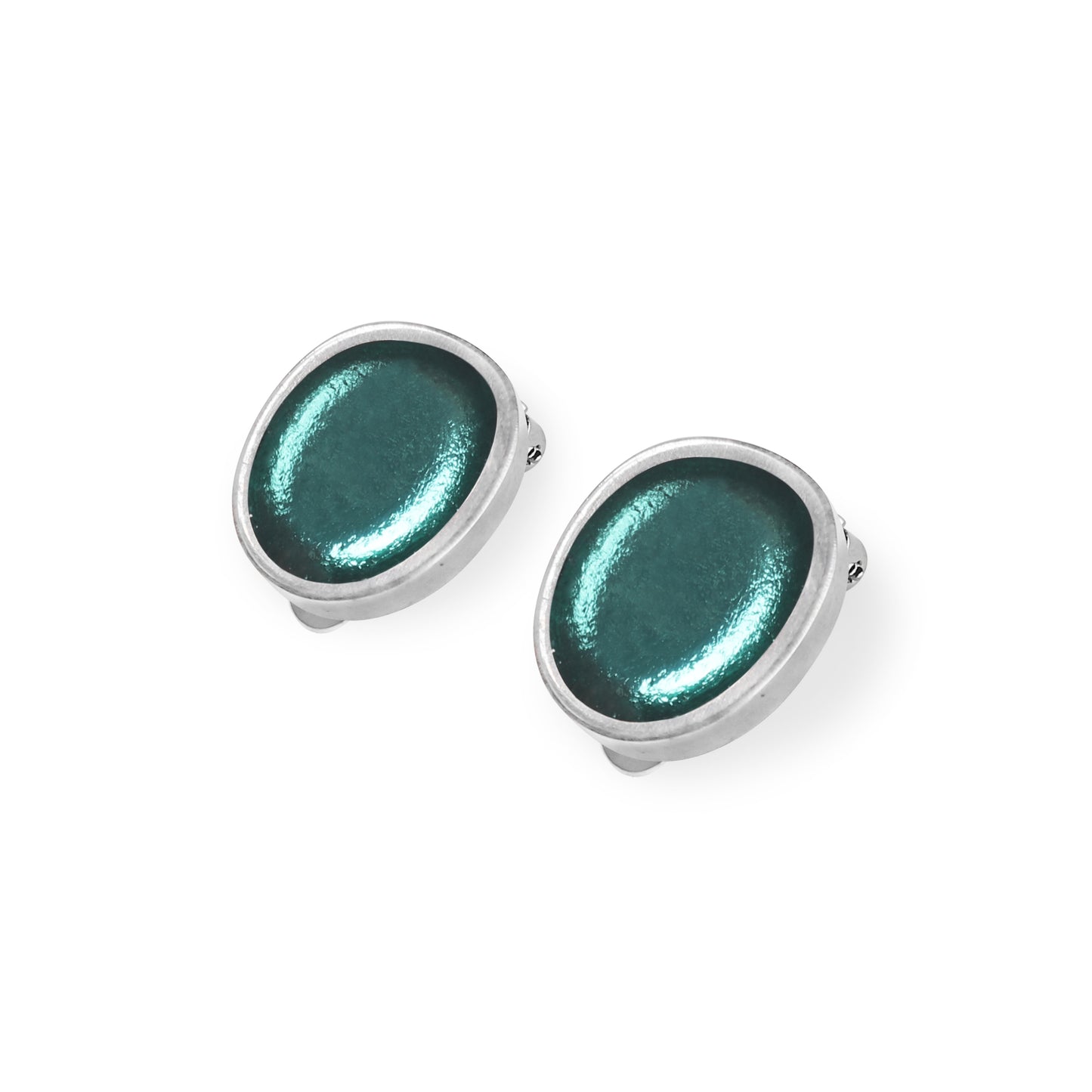 Aqua Pewter Pebble Shiny Clip Earrings