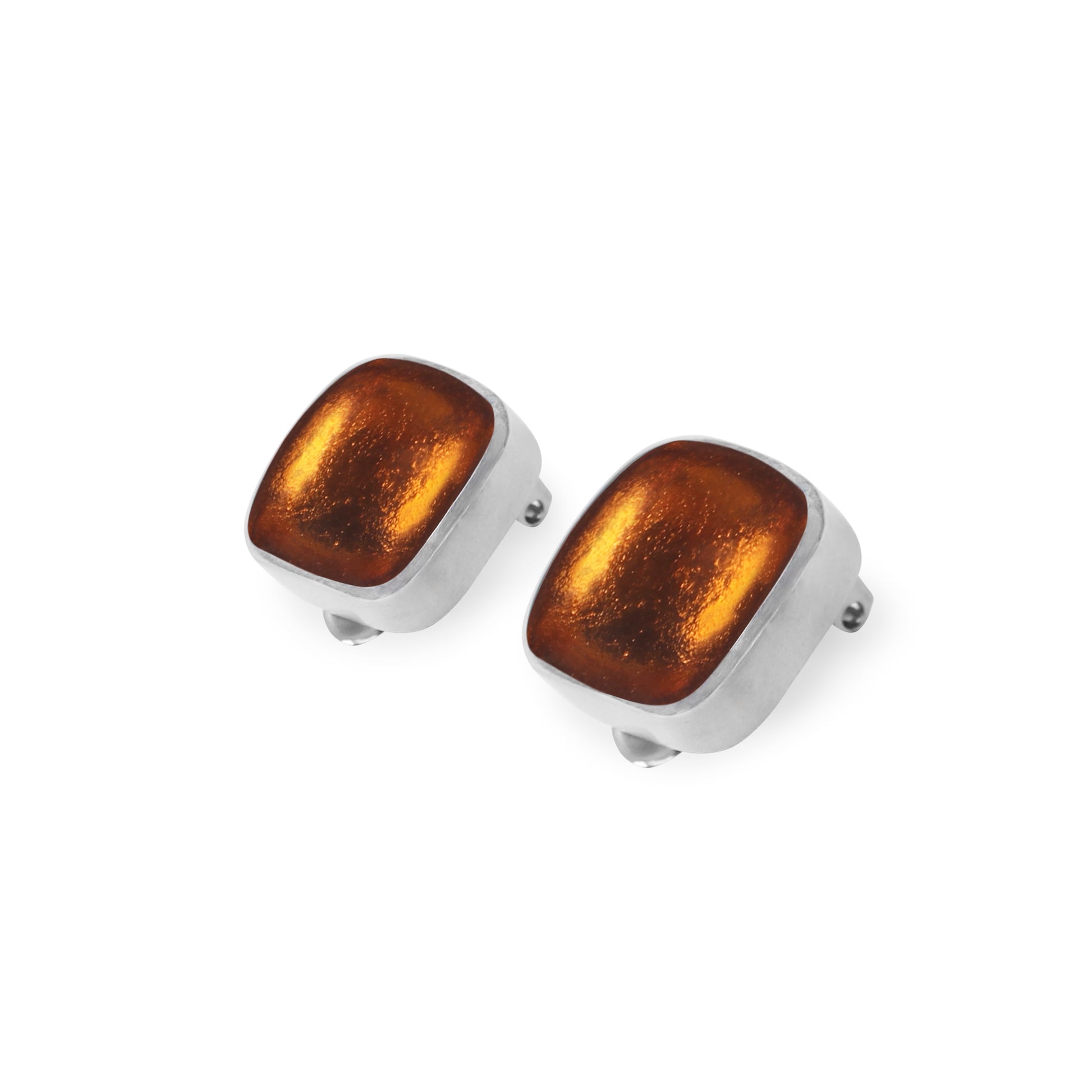 Orange Aluminium Squares Shiny Clip Earrings