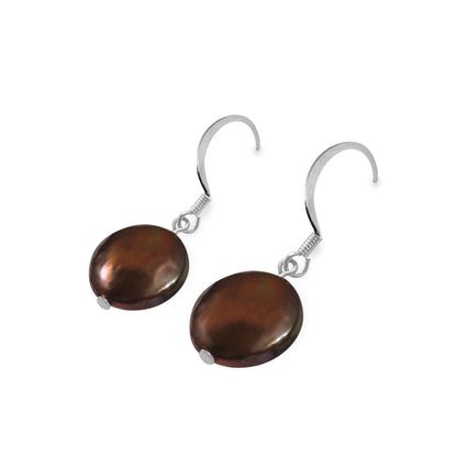 Bronze Large Freshwater Coin Pearl Fish Hook Earrings