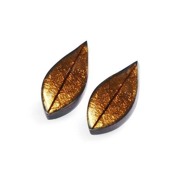 Brown Skeletal Leaf Clip Earrings