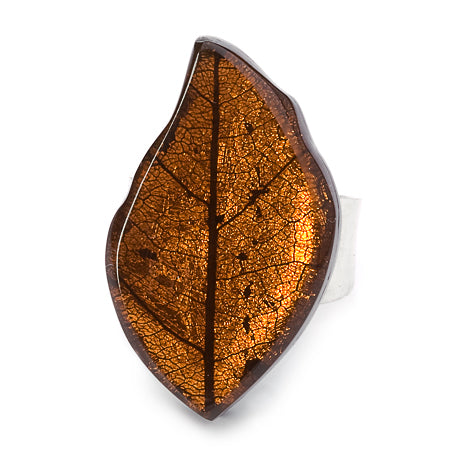 Amber Skeletal Leaf Ring