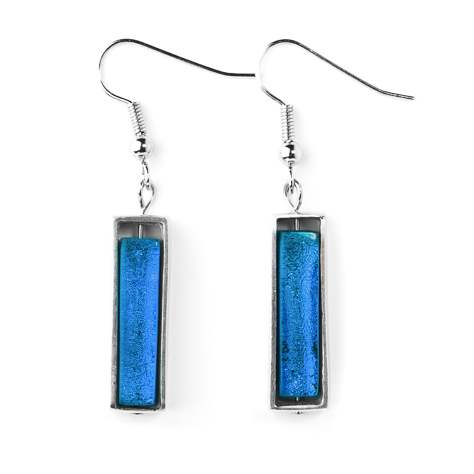 Blue Caged Line Fish Hook Earrings