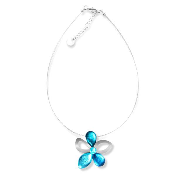 Teal Eclectic Flower Pendant on Wire
