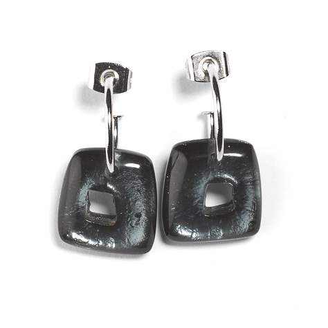 Black Hollow Squares Creole Earrings