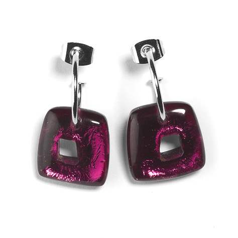 Pink Hollow Squares Creole Earrings