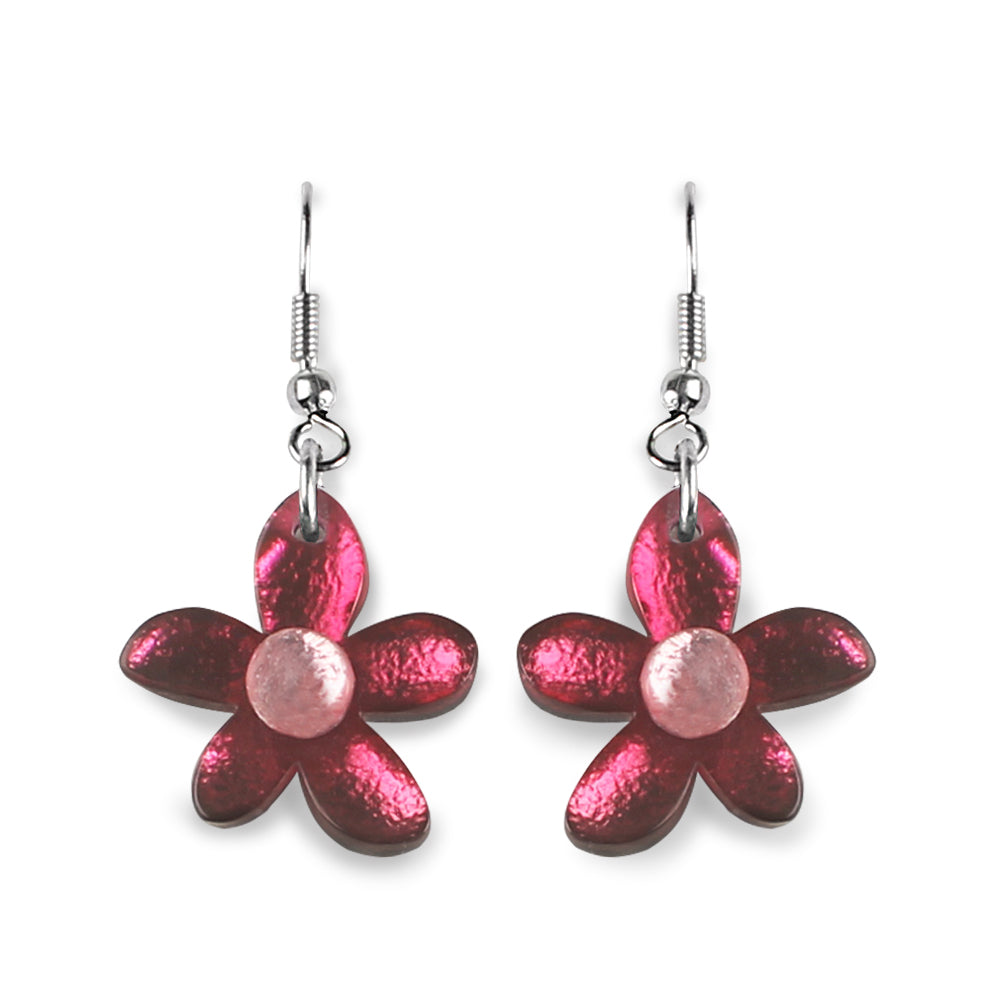 Raspberry Flower Fish Hook Earrings