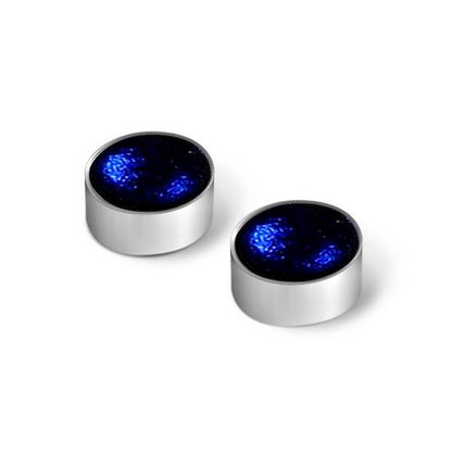 Cobalt Metal Buttons Large Stud Earrings