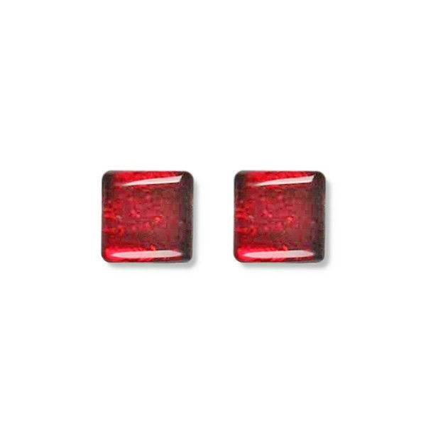 Cerise Square Buttons Stud Earrings