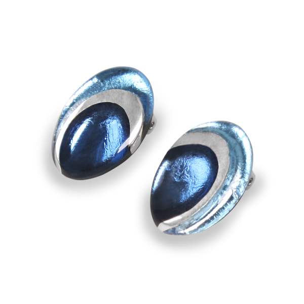 Denim Oval Swirl Clip Earrings