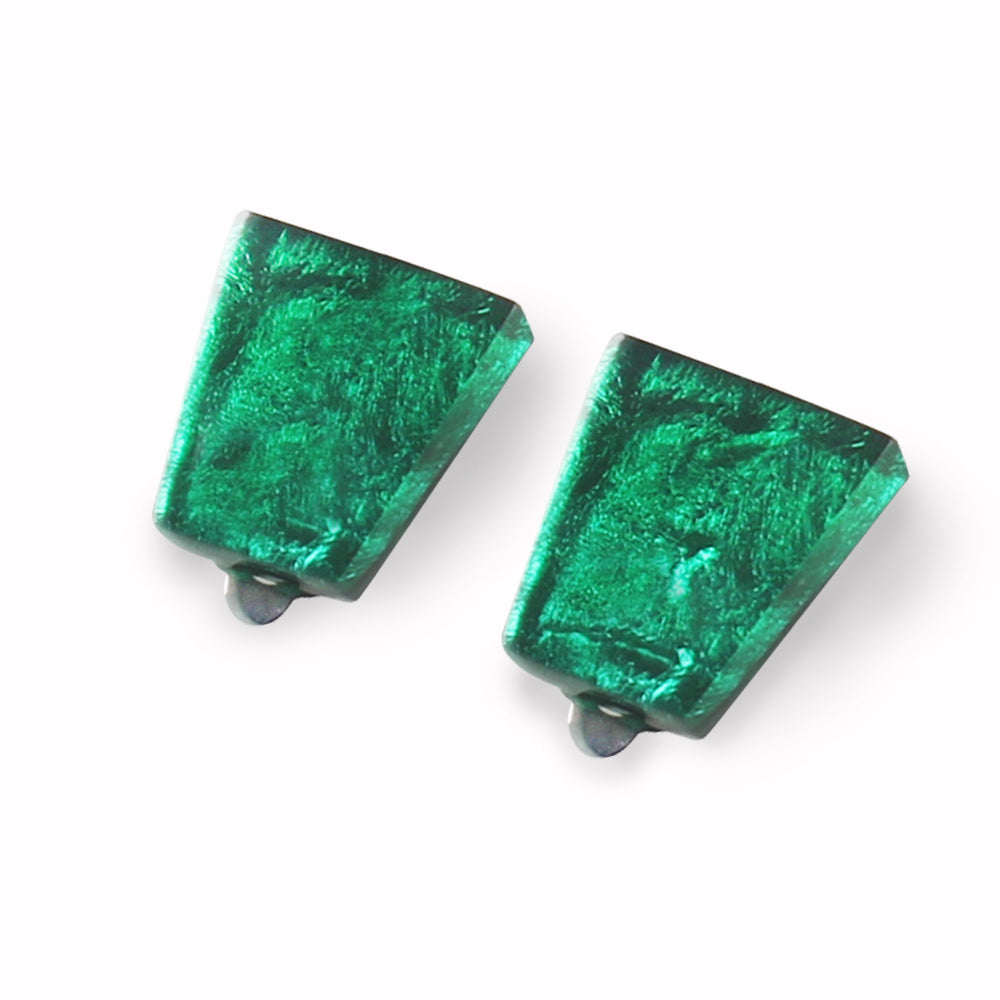 Emerald Aztec Clip Earrings
