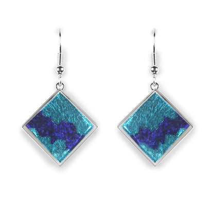 Blue Stained Glass Fish Hook Earrings