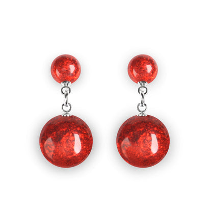 Red Cabouchon Combi Dangle Stud Earrings