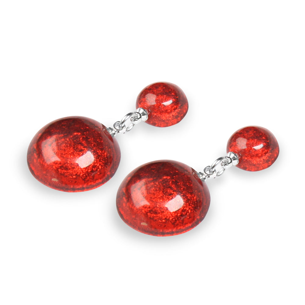 Red Cabouchon Combi Dangle Stud Earrings